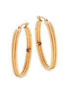 Roberto Coin Ribbed 18k Yellow Gold & Ruby Hoop Earrings