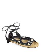 Soludos Embroidered Denim Ankle-tie Sandals