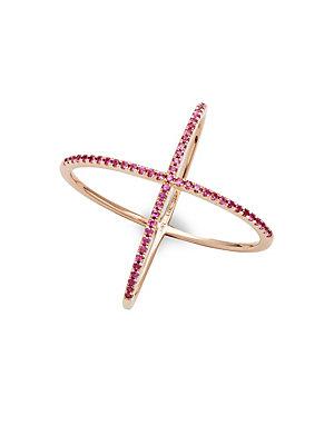 Ef Collection Diamond & 14k Rose Gold X-shaped Ring