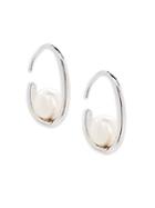 Belpearl 7.5mm White Freshwater Pearl & 14k White Gold Earrings