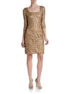 Kay Unger Embroidered Metallic Lace Sheath Dress