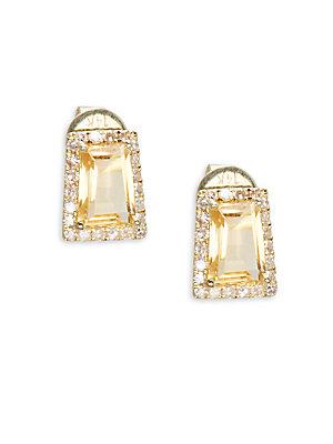 Meira T Diamond Citrine & 14k Yellow Gold Stud Earrings