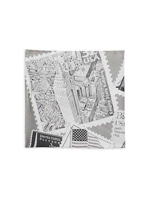 Eton Stamp Graphic Silk Pocket Square