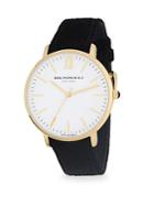 Bruno Magli Stainless Steel And Gold Ion Plated Slim Leather-strap Watch