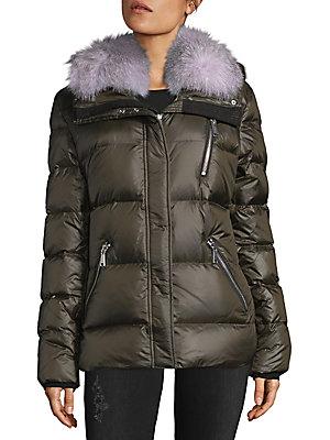 Andrew Marc Fur Collar Down Hooded Puffer Jacket