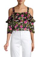 Milly Moody Floral Cold-shoulder Silk Top