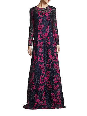 Theia Embroidered Lace Gown