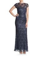 Laundry By Shelli Segal Platinum Sequined Lace Gown