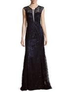 Albert Makalil Cap-sleeve Lace Gown