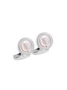 Zegna Round Sterling Silver & White Mother-of-pearl Swivel Circle Cufflinks