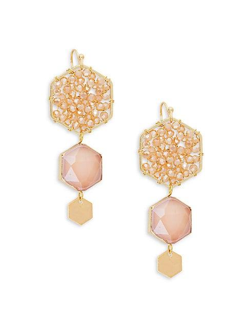Panacea Goldplated Peach Crystal Hexagon Drop Earrings