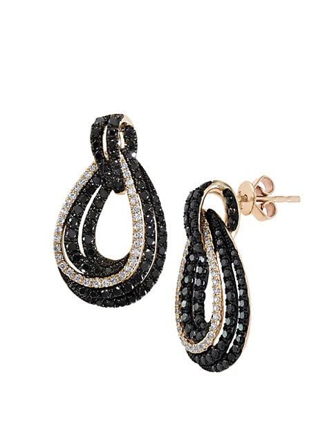Effy 14k Yellow Gold Diamond & Black Diamond Loop Earrings