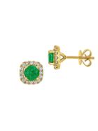 Sonatina 14k Yellow Gold Emerald & Diamond Halo Stud Earrings