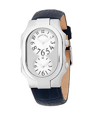 Philip Stein Classic Stainless Steel And Leather-strap Watch