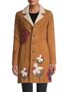 Redvalentino Shearling-lined Floral Suede Coat