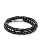 Tateossian Sterling Silver And Leather Braided Bracelet