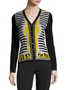 Versace Printed Striped Silk & Wool Cardigan