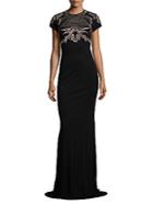 Theia Metallice Lace Applique Gown