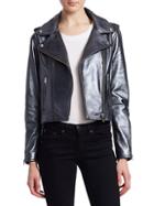 Lamarque Donna Metallic Leather Biker Jacket