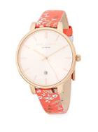 Ted Baker London Floral Stainless Steel & Leather-strap Watch