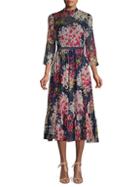 Rebecca Taylor Floral Silk Blend Midi Dress