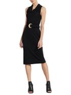 Donna Karan Sleeveless Cowlneck Belted Sheath Dress