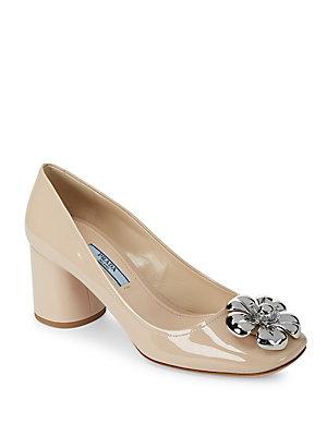 Prada Floral Decorated Leather Pumps