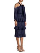 Aidan Mattox Cold Shouldered Tiered Lace Dress
