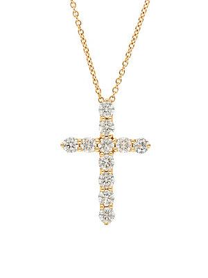 Nephora 14k Yellow Gold And Diamond Cross Pendant Necklace