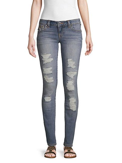 True Religion Stella Distressed Low-rise Skinny Jeans