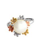 Effy 14kt White Yellow And Rose Gold Freshwater Pearl Ring With Diamond Accents