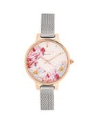 Ted Baker London Floral Face & Two-tone Stainless Steel Mesh Strap Watch