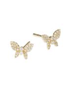 Saks Fifth Avenue 14k Yellow Gold & Diamond Butterfly Stud Earrings