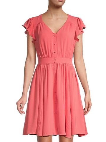 Gal Meets Glam Button-front Fit-&-flare Dress