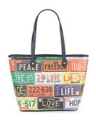 Love Moschino License Plate Leather Tote