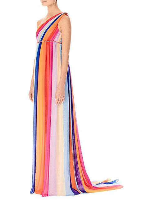 Carolina Herrera Rainbow Silk Tulle Column Gown