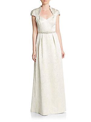 Theia Embellished Cap Sleeve Gown