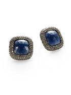 Bavna Sapphire & Pav&eacute; Diamond Square Button Earrings