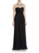 Adrianna Papell Draped Illusion-top Gown