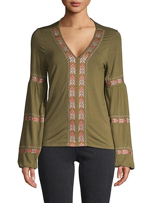 Design History Embroidered Puff-sleeve Top