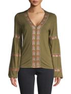 Design History Embroidered Puff-sleeve Top