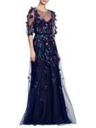 Marchesa Illusion Floral Applique Overlay Gown