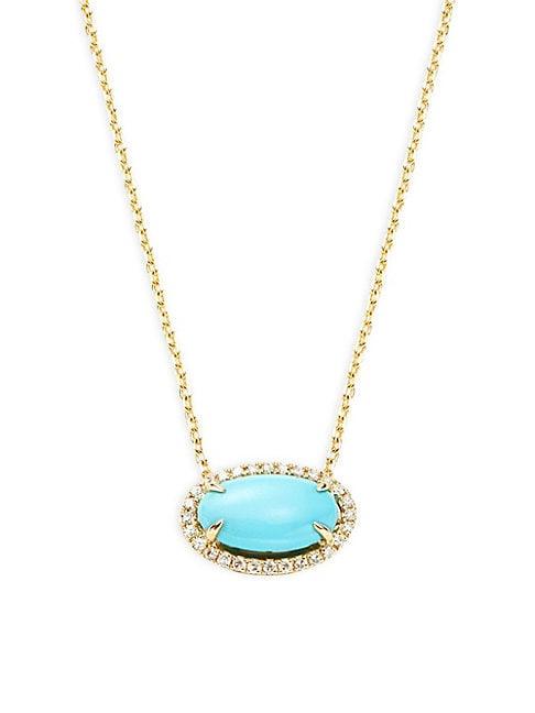 Effy 14k Gold Turquoise & Diamond Oval Pendant Necklace