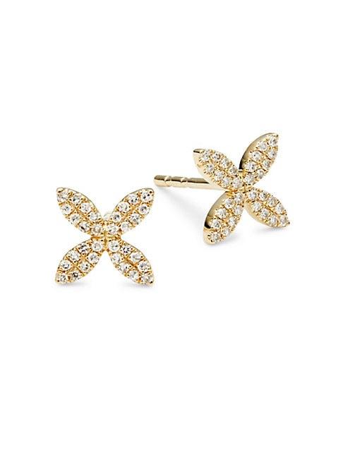 Saks Fifth Avenue Diamond & Flower Stud Earrings