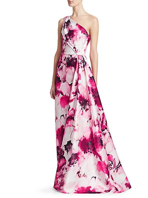 Theia One-shoulder Floral Printed Gown