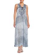 Saks Fifth Avenue Blue Lace-front Printed Maxi Dress