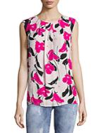 Vince Camuto Floral-print Pleated Top