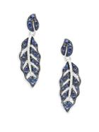 Effy 14k White Gold Sapphire & Diamond Leaf Drop Earrings