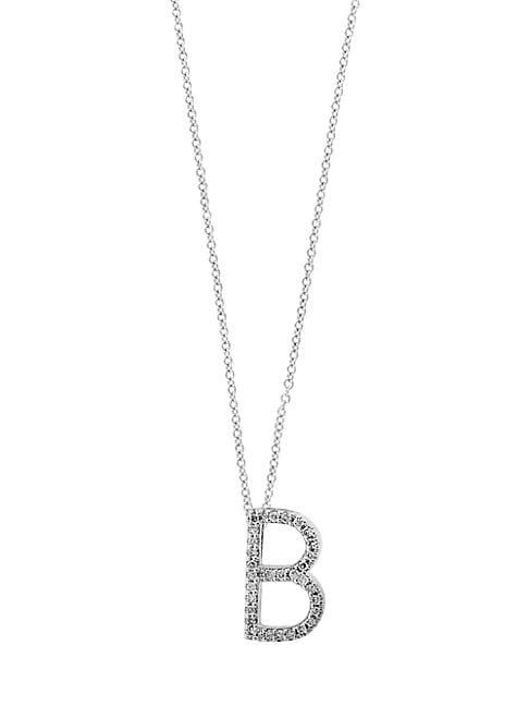Effy 14k White Gold & Diamond B Pendant Necklace