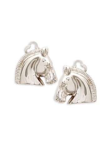 Herm S Vintage Silvertone Horse Head Clip Earrings